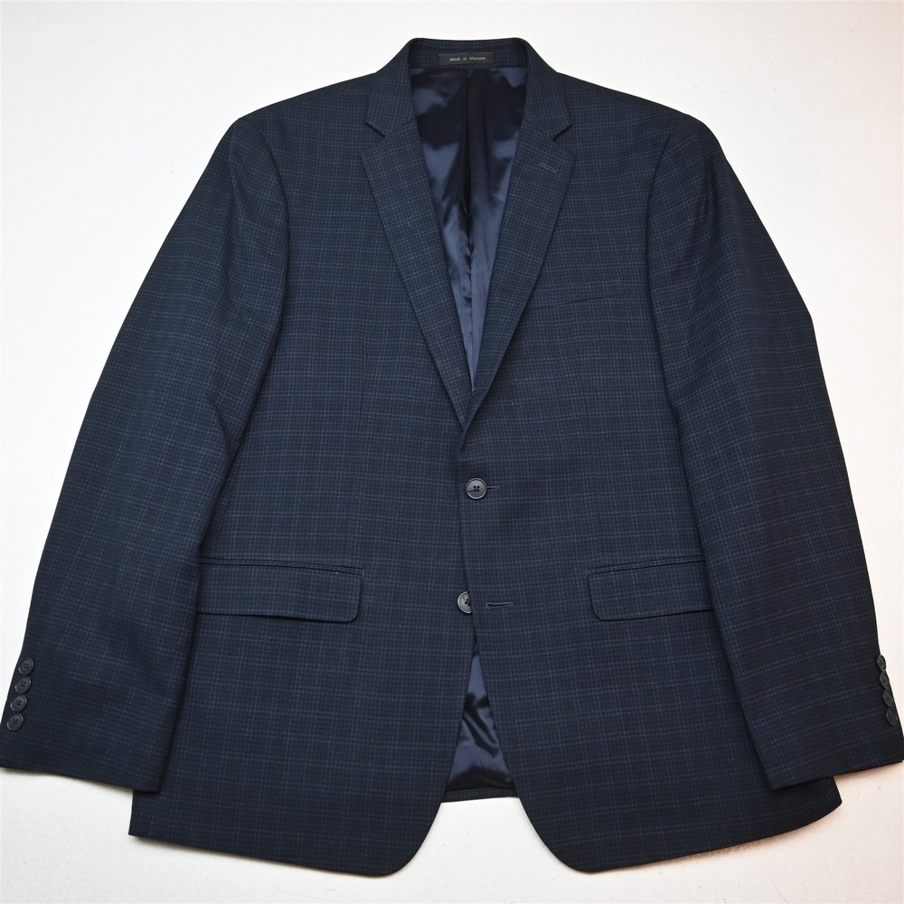 NEW Van Heusen 44R Navy Blue Check Flex Slim Mens Blazer Suit Jacket Sport Coat
